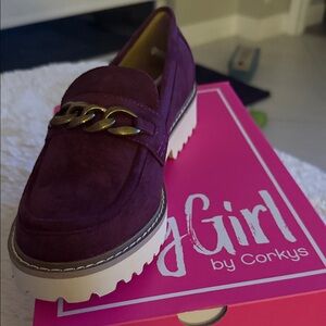 Corkys Women's Burgundy Loafers with Gold Accent